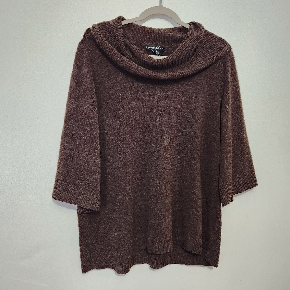 Designer Originals 1X Brown Cowl Neck Tunic Sweater Top 3/4 Sleeve Knit 1XL